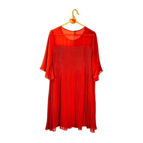 Anthropologie Maeve Edie Vibrant Poppy Red Pleated Swing Dress Womens Size 10 - Picture 3 of 5